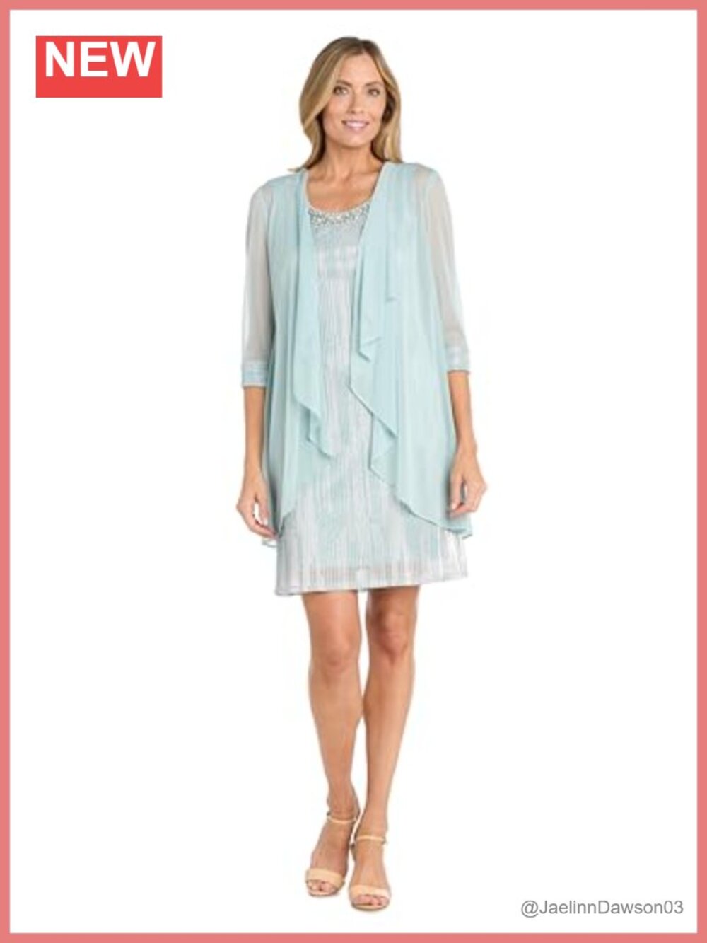 R&M Richards Beaded Neckline Sheath Dress with Chiffon Jacket